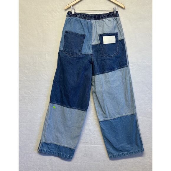 Adidas X KSENIASCHNAIDER Patchwork Wide Leg Denim High Rise Blue Jeans Size L - Picture 3 of 16